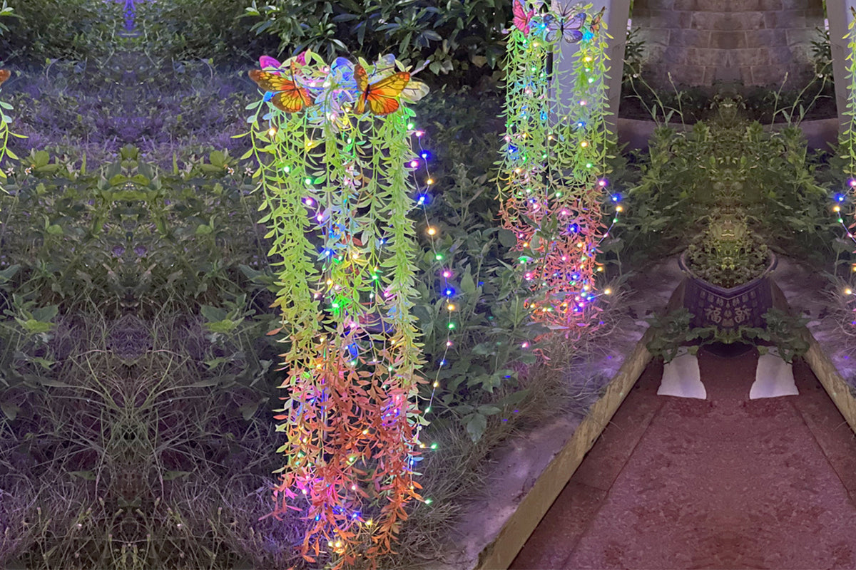 2Pcs Solar Garden Lights 25LEDs Solar Power Butterfly Flower Lights Waterproof Swaying Tree for Outside Yard Pathway Patio Lawn
