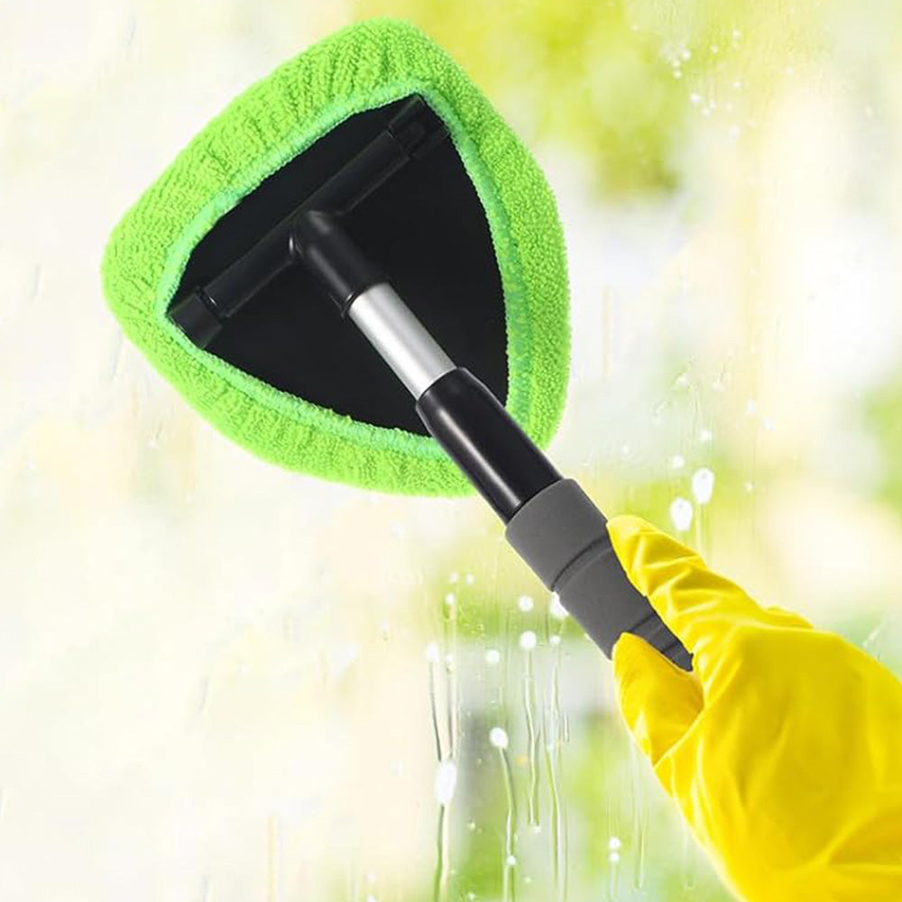 Extendable Windshield Cleaning Tool Set Car Window Microfiber Cleaner with 4 Replacement Microfiber Pads Gree
