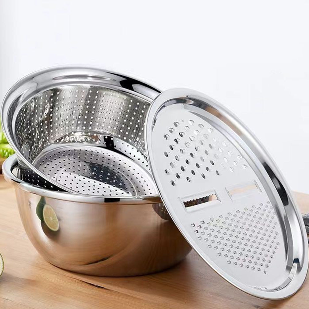 3Pcs Stainless Steel Vegetable Cutter Bowl Set with Grater and Strainer