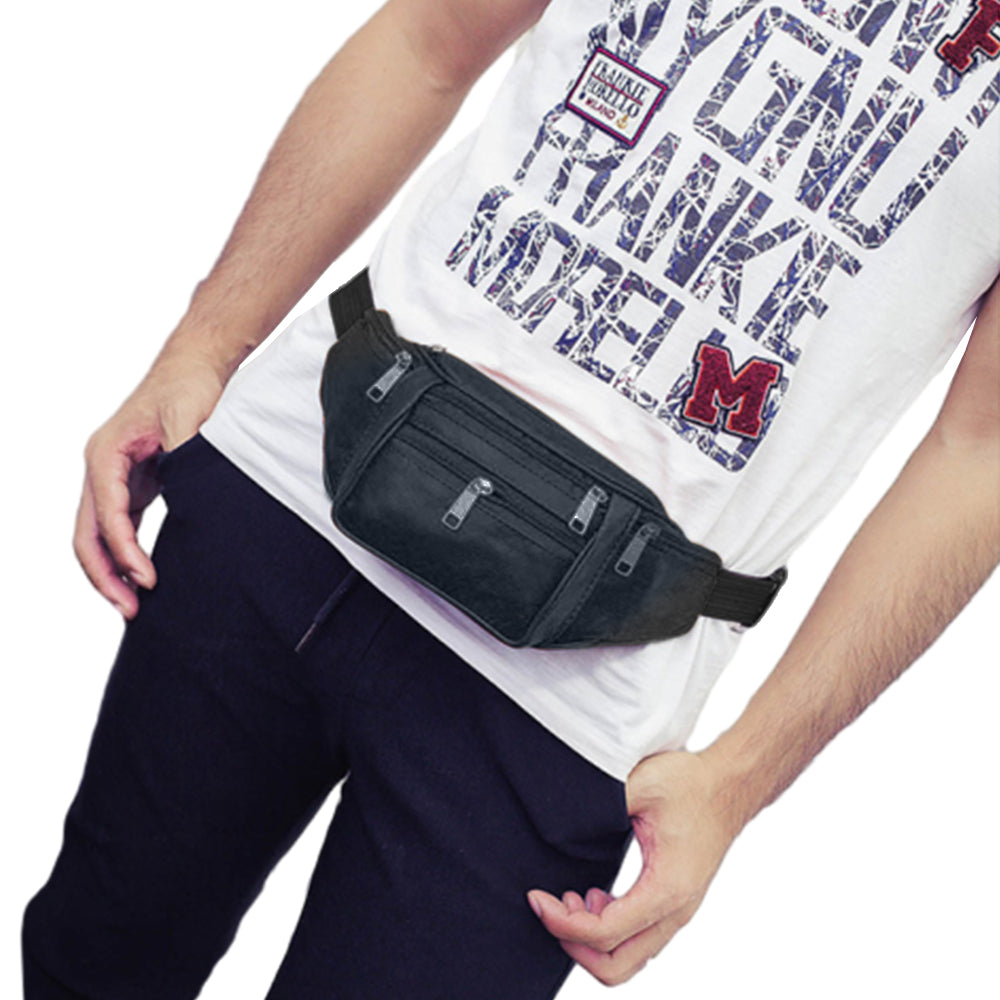 Multi-pocket Fanny Pack Leather Waist Bag Bum Bag Black