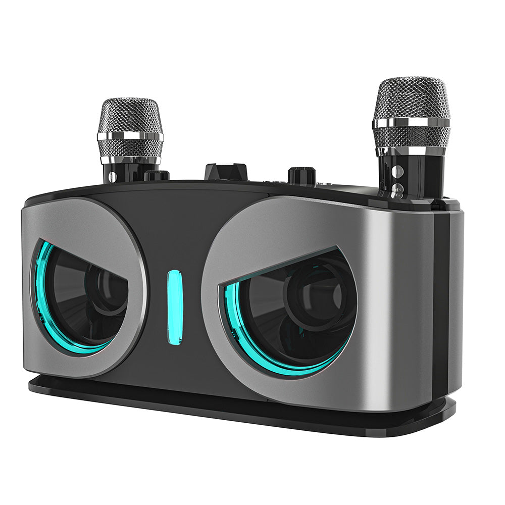 Wireless Bluetooth Karaoke Speaker with 2 Microphone Home KTV Set Grey