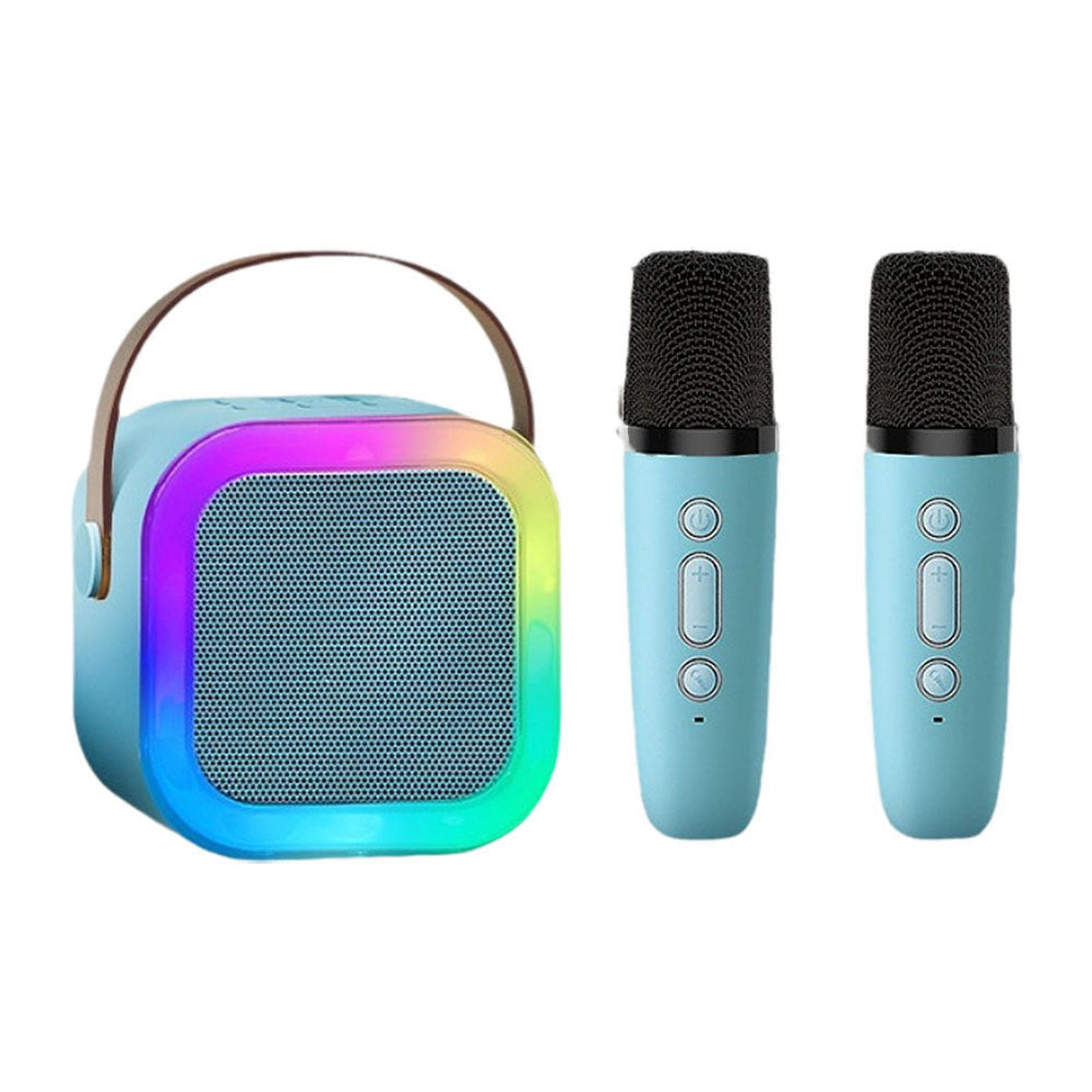Bluetooth Karaoke Machine with 2 Microphones Colorful LED Dynamic Light Bluetooth Speaker Blue