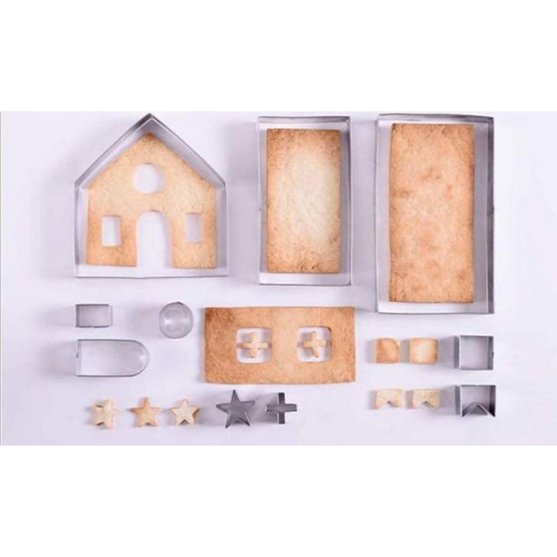 10 Pieces Christmas Gingerbread House Stainless Steel Biscuit Molds Set Baking Tools Kit