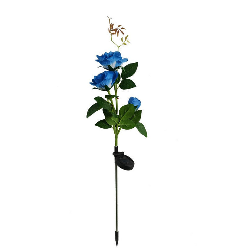 3LED 3Heads Solar Powered Garden Decorations Lights Simulation Rose Flower Decoration Lamp for Backyard Garden