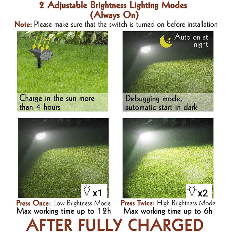 2 Pack 20 LEDs IP65 Waterproof Solar Powered Landscape Spotlights for Yard Garden Driveway Porch Walkway Pool Patio