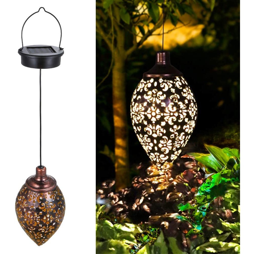 1 LED Hanging Lantern Solar Powered Lights Warm White Lamp with Handle for Garden Patio Path