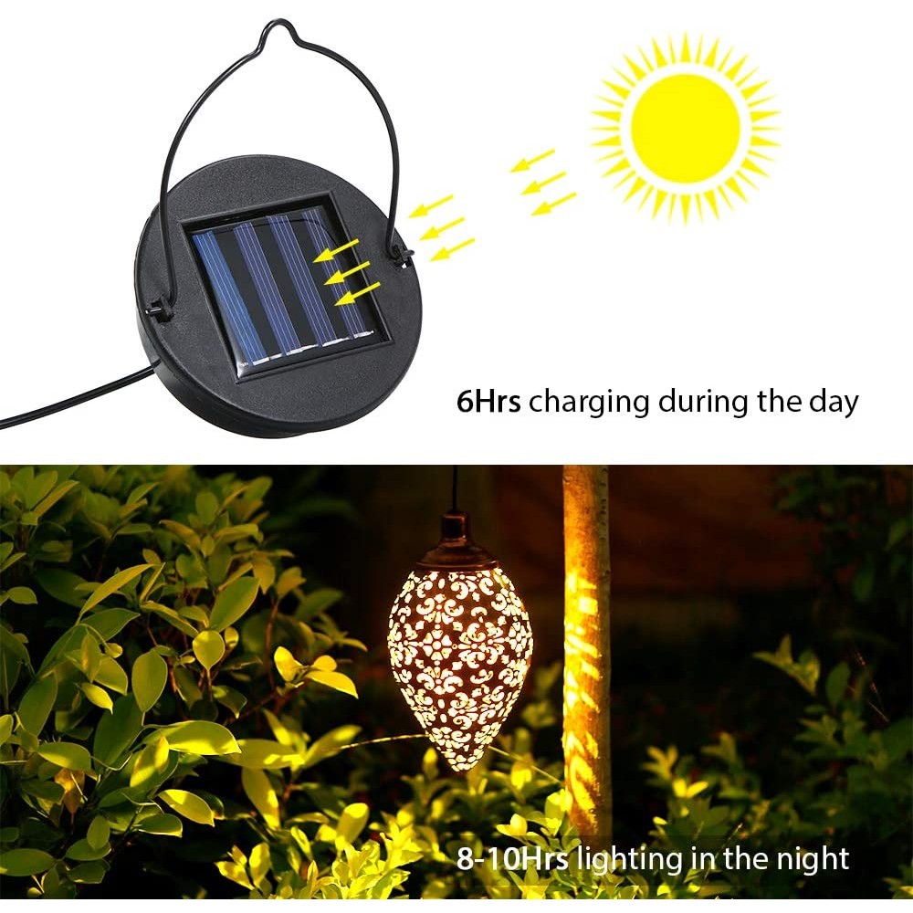 1 LED Hanging Lantern Solar Powered Lights Warm White Lamp with Handle for Garden Patio Path