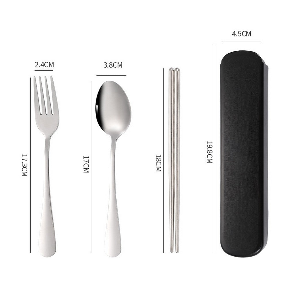 3 Pieces Stainless Steel Cutlery Fork Spoon Chopsticks Set with Storage Case