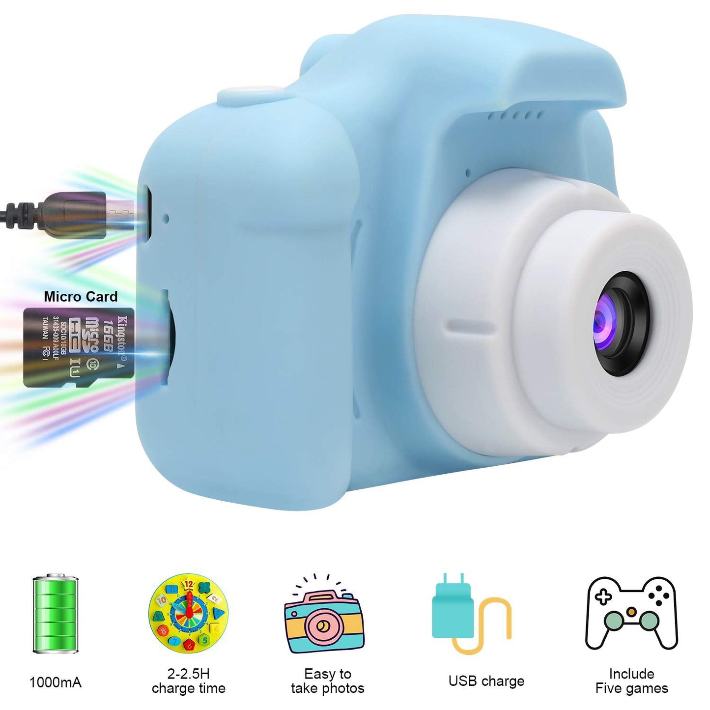 Kids 1080p HD Camera Style 2 with 32GB Memory Card Blue