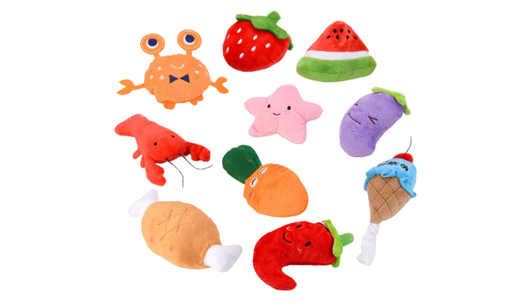 Ten pack dog squeaky plush toys