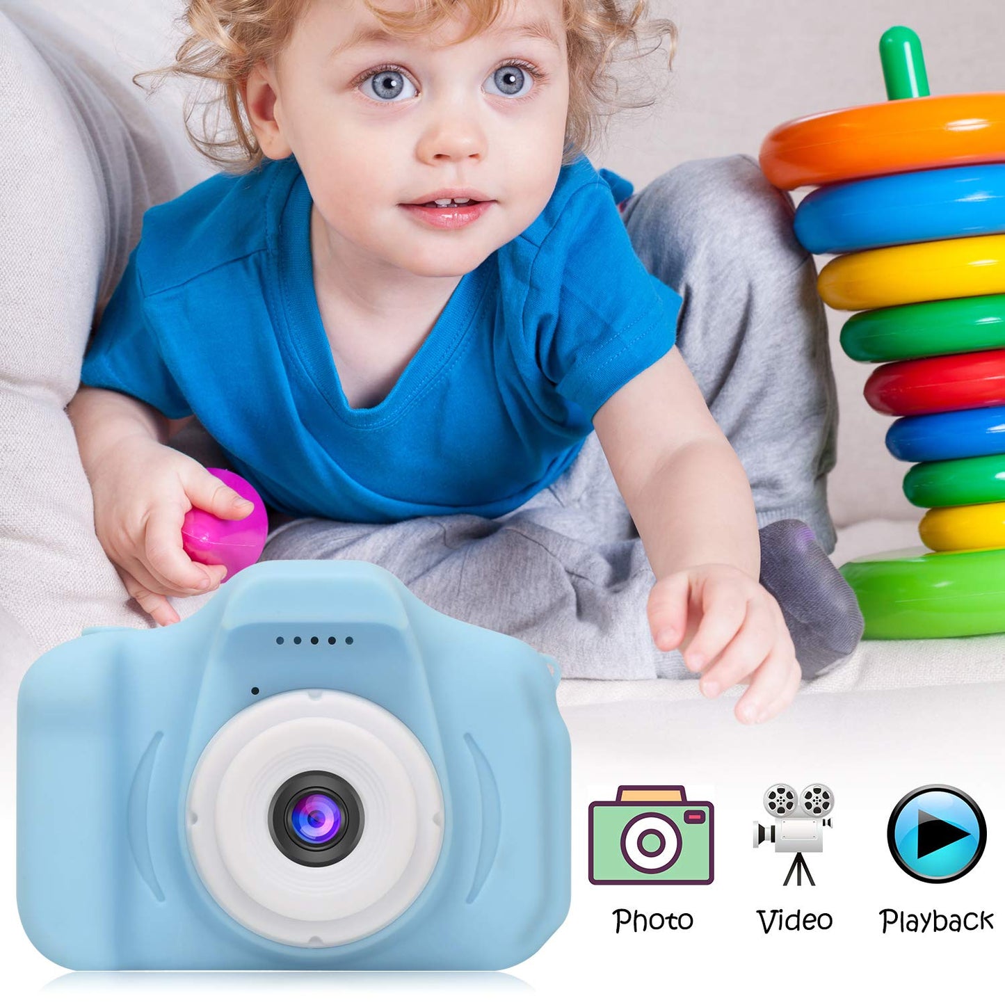 Kids 1080p HD Camera Style 2 with 32GB Memory Card Blue