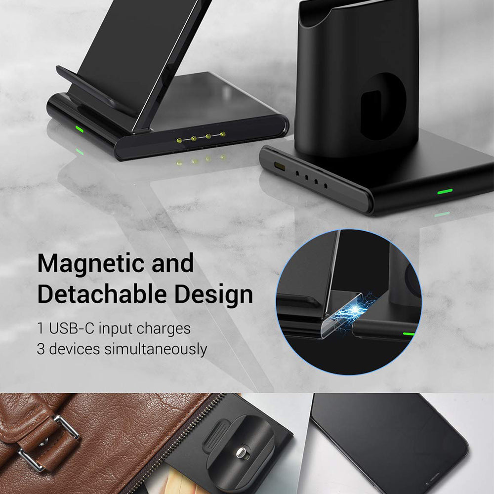 3 in 1 Qi Wireless Charger with Magnetic Stand for iPhone Apple Watch AirPods