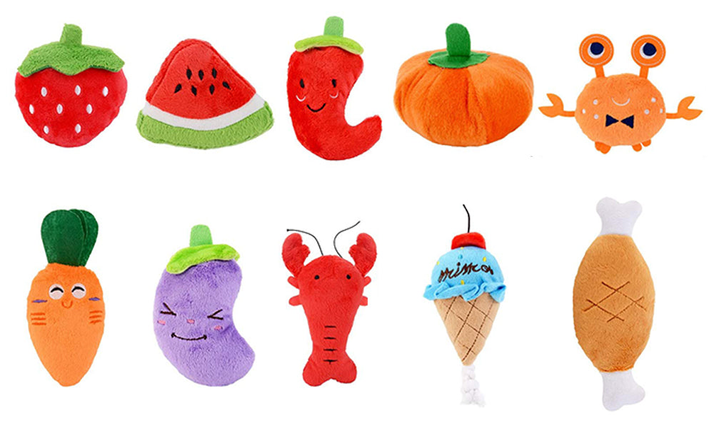 Ten pack dog squeaky plush toys