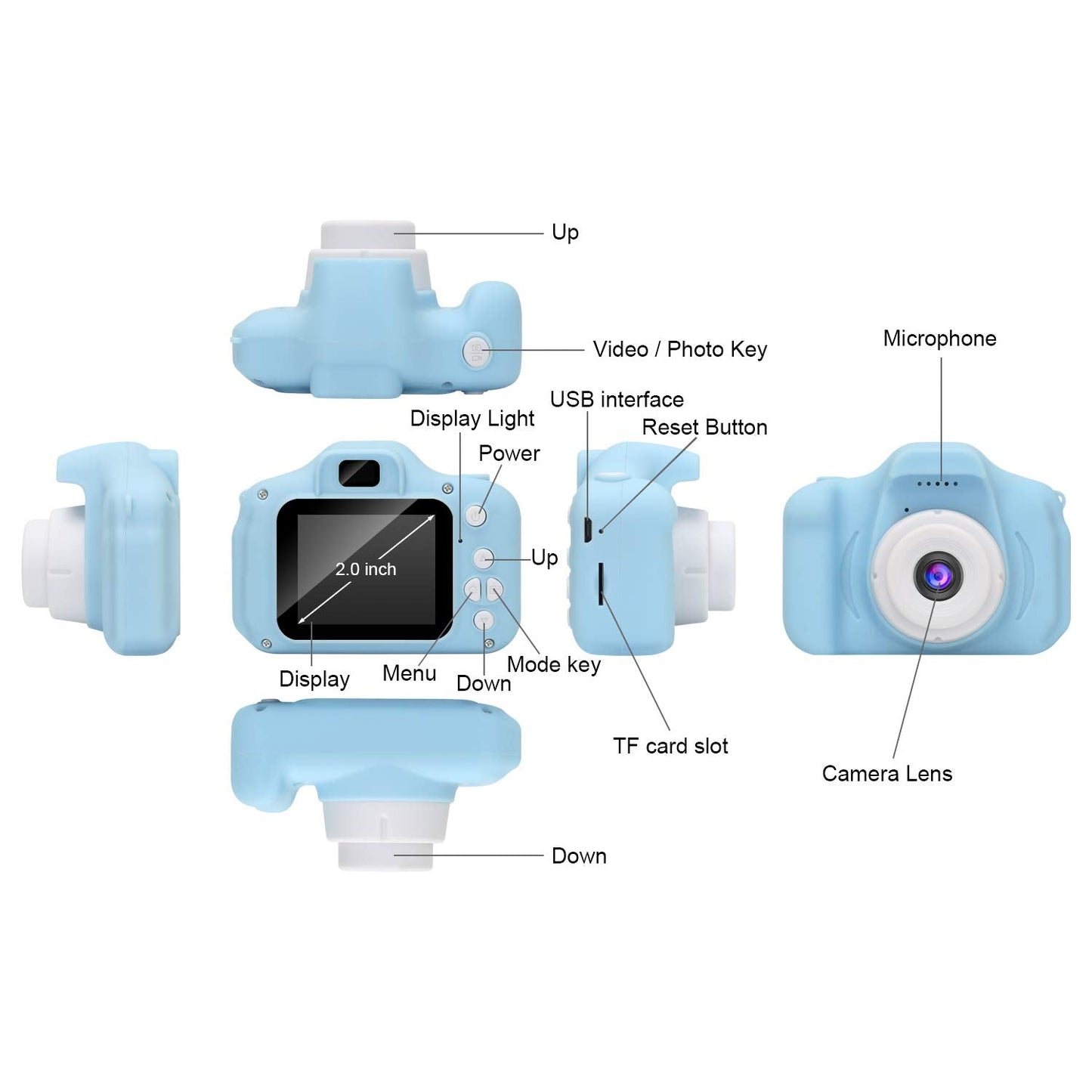 Kids 1080p HD Camera Style 2 with 32GB Memory Card Blue