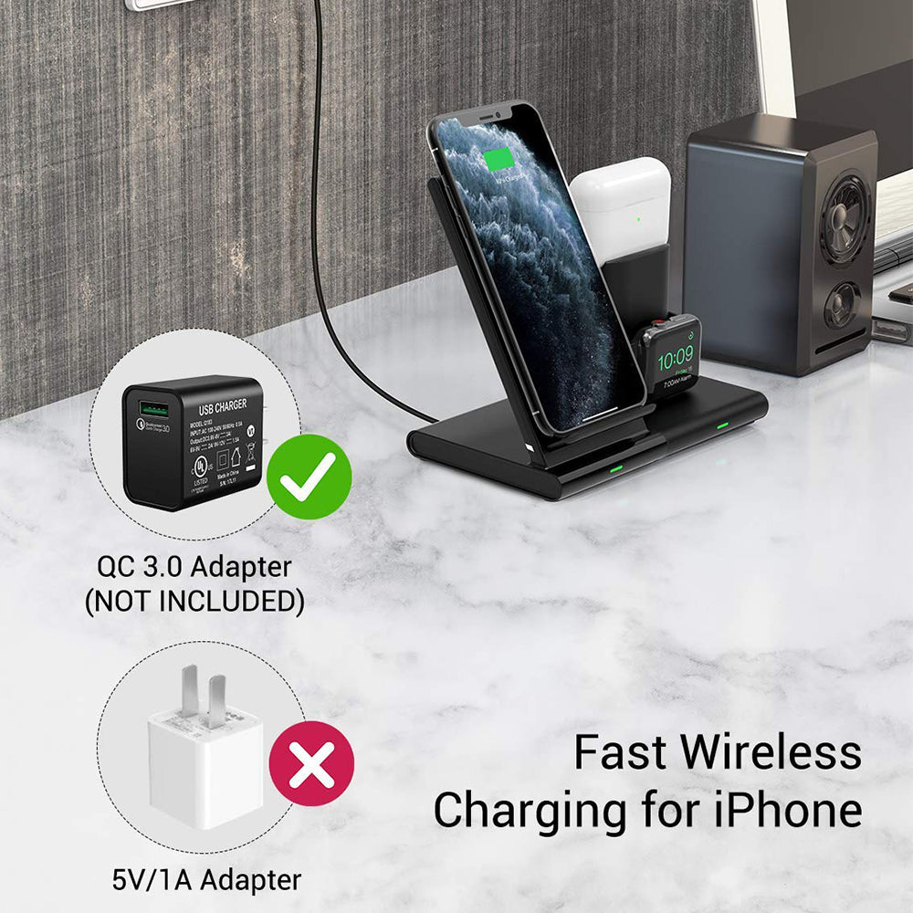 3 in 1 Qi Wireless Charger with Magnetic Stand for iPhone Apple Watch AirPods