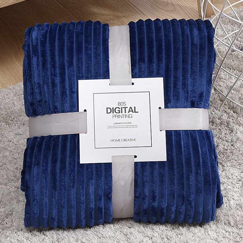 Winter Warm Chunky Fleece Ribbed Throw Luxurious Bedding Blanket for Sofa Couch Bed Dark Blue