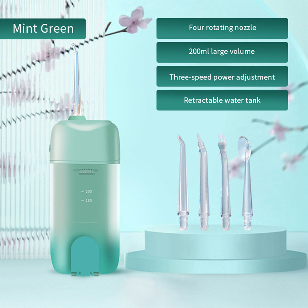 Portable Electric Water Flosser with 200ML Telescopic Tank Travel Oral Irrigator for Teeth Cleaning Green