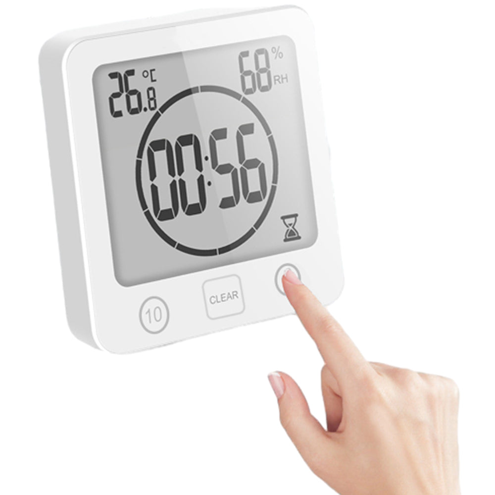 Digital Shower Clock with Timer Water-Resistant Touch Screen Clock White