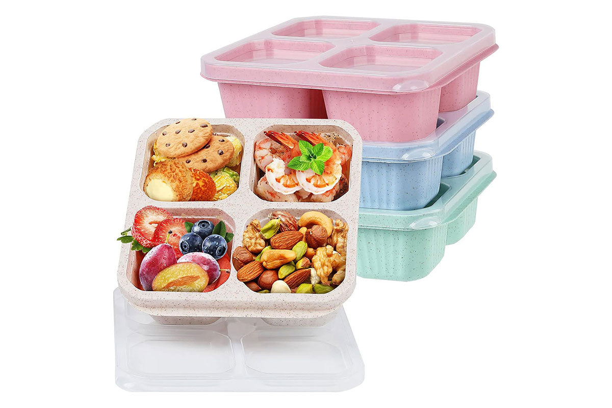 4Pcs Bento Lunch Box Set 4 Compartment Wheat Straw Meal Prep Storage Containers