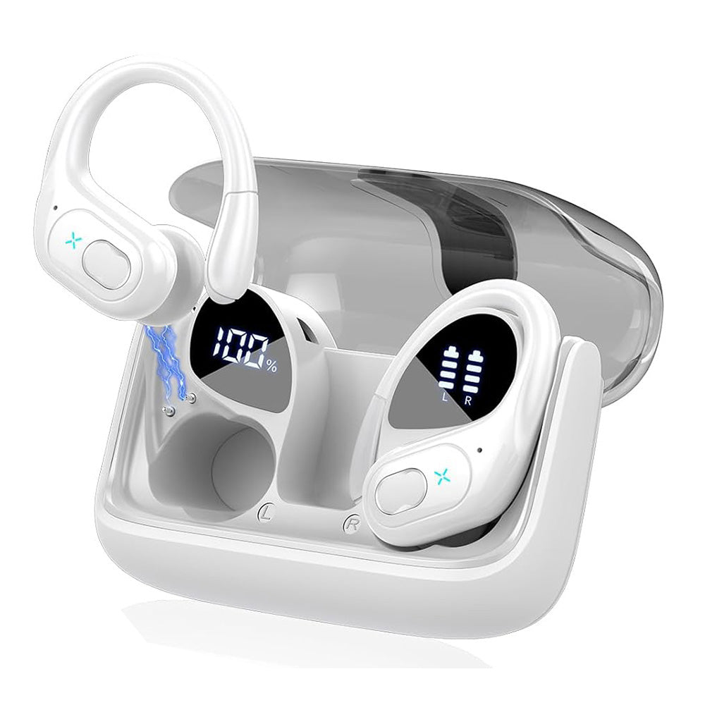 Wireless Bluetooth Headphone Sport Earbuds Stereo Over Ear Earphone with Earhook White