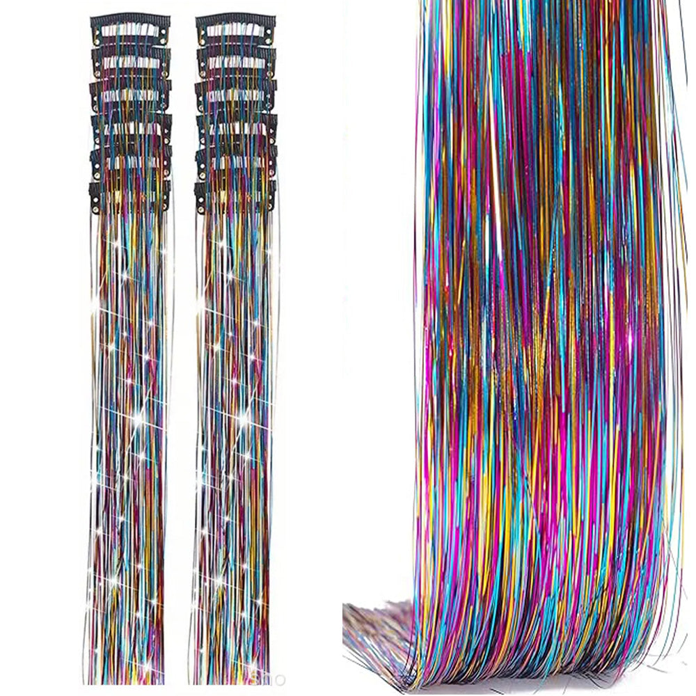 12-Piece Hair Tinsel Clip Kit Sparkly Fairy Hair Extensions for Glamorous Styling Colour Mixture