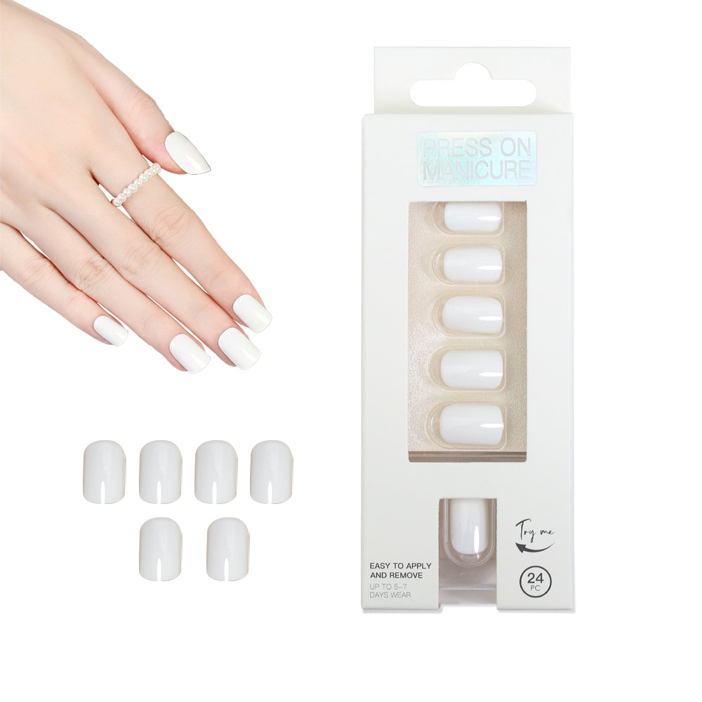 Set of 24Pcs Press On Nails Solid Color Self-Adhesive Fake Nails White