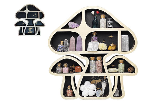 Wooden Shelf Halloween Crystal Display Shelf Decor-Mushroom