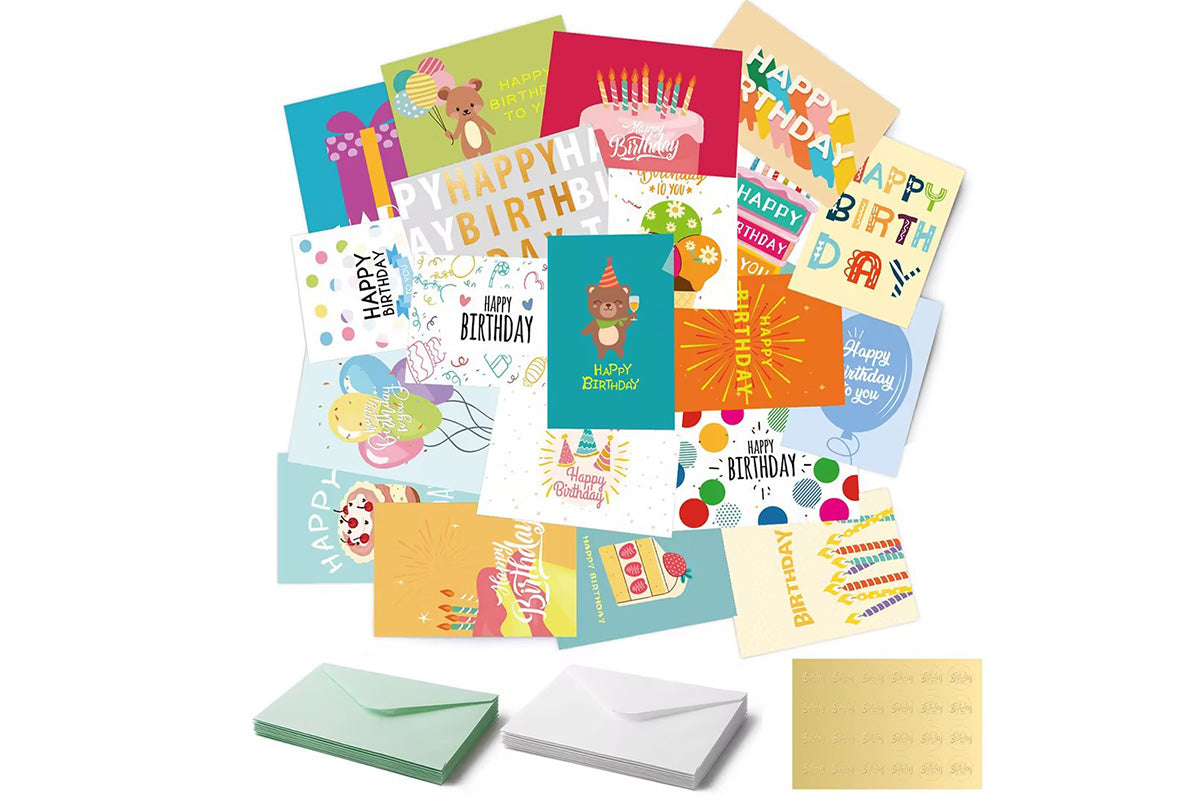 24Pcs Unique Birthday Cards Happy Birthday Card Bulk with Envelopes and Stickers-Orange Mixed Color