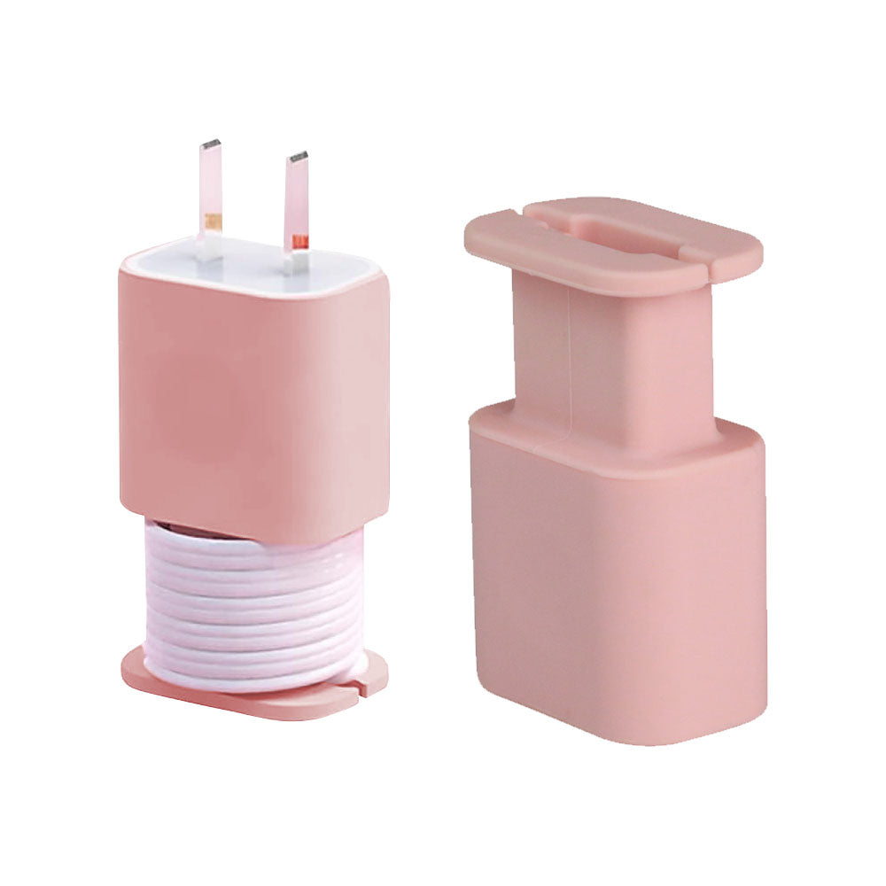 2-in-1 Silicone Charger Protector with Cord Wrap Power Adapter Case for 18W/20W Apple USB-C Charger Pink