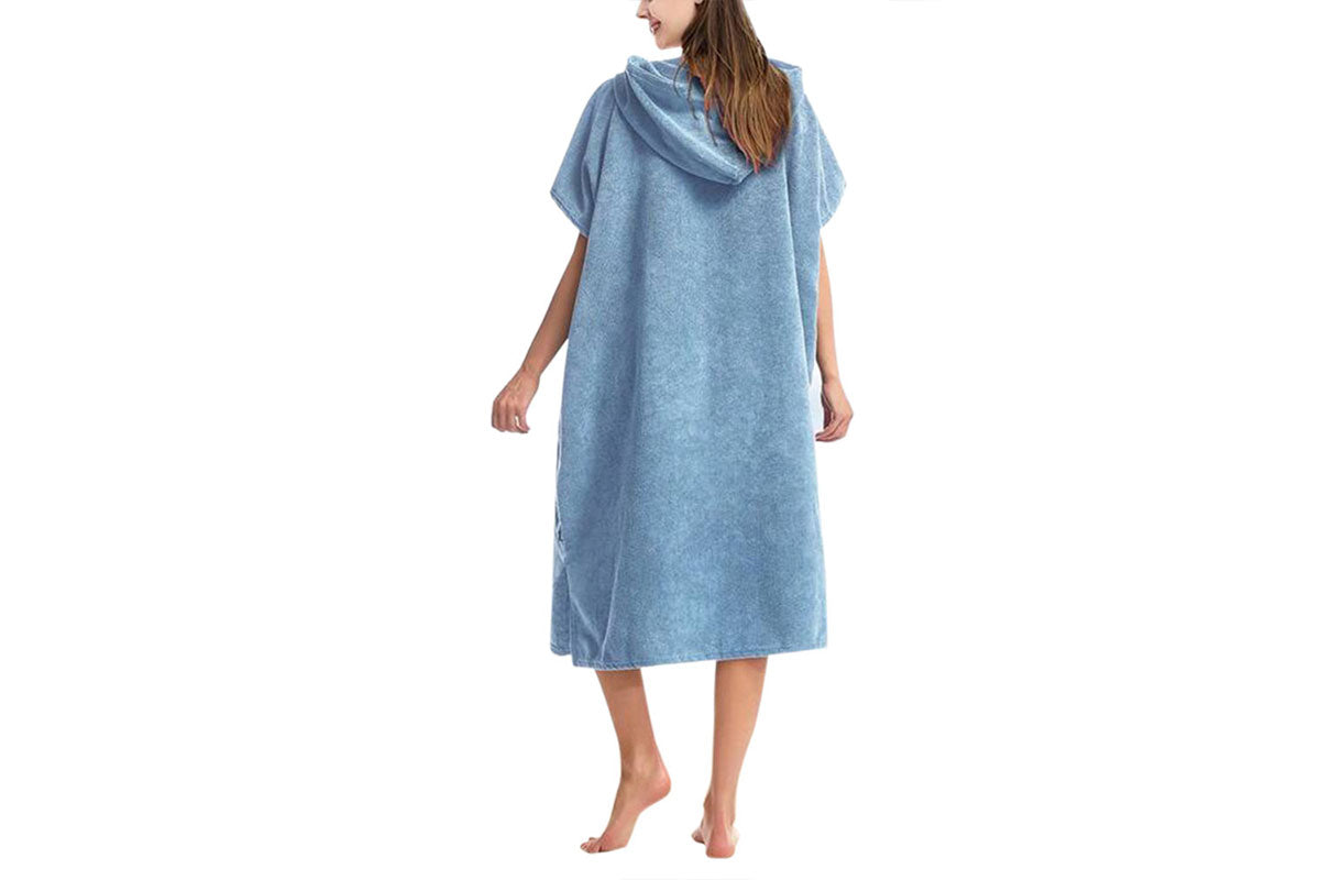 Beach Changing Robe Quick Dry Hooded Towel Bathrobe-Sky blue