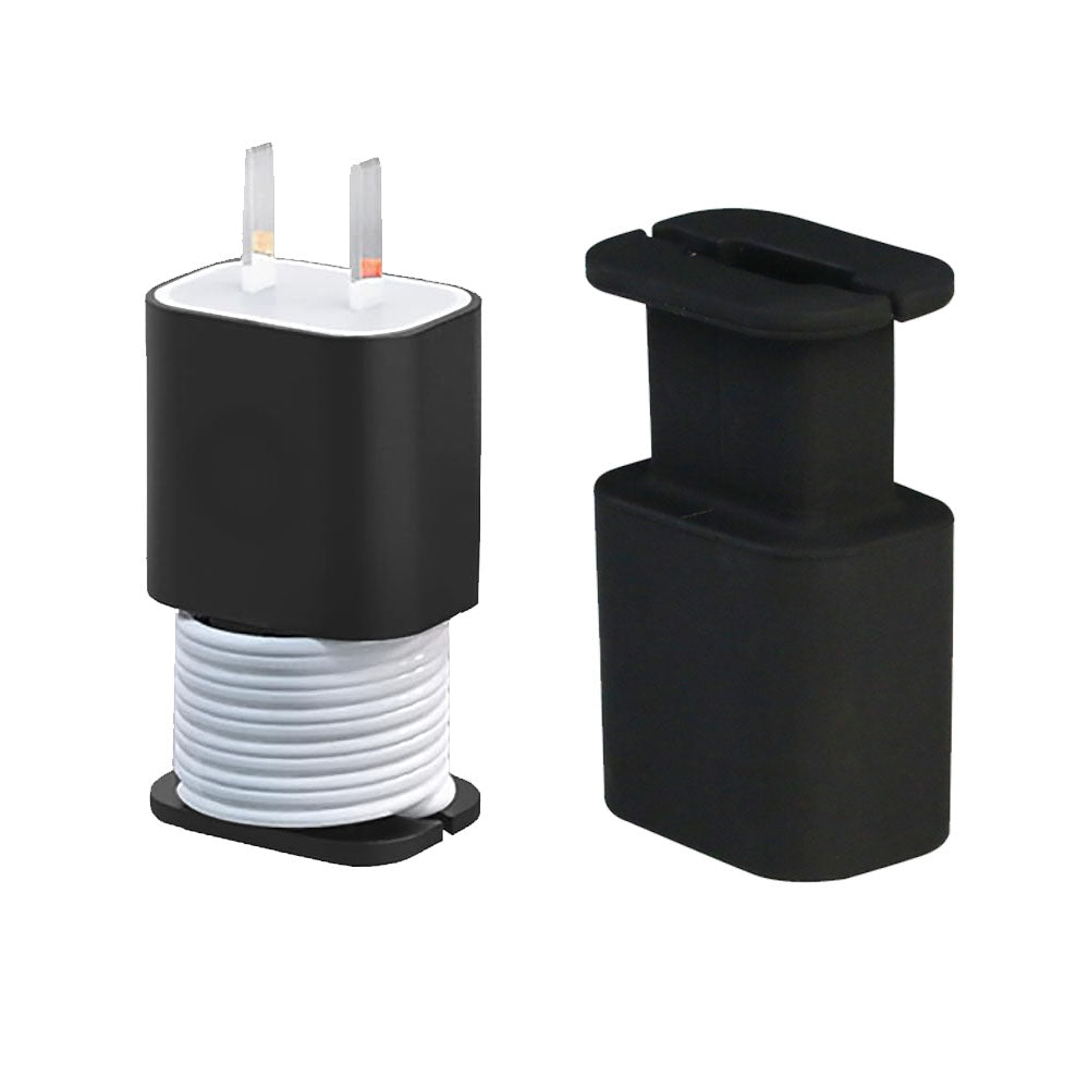 2-in-1 Silicone Charger Protector with Cord Wrap Power Adapter Case for 18W/20W Apple USB-C Charger Black