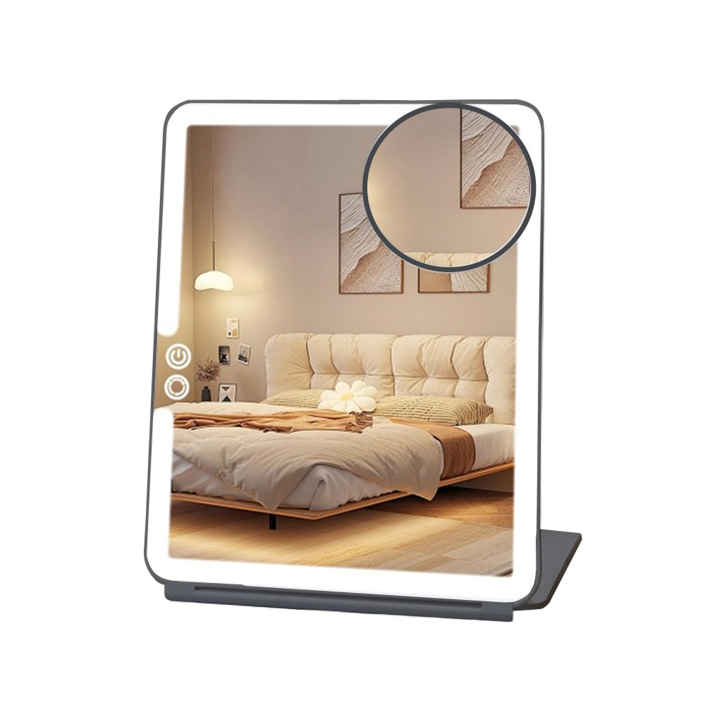 Dimming Folding Lighted Makeup Mirror Rechargeable Vanity Mirror with 10X Magnifying Mirror Black