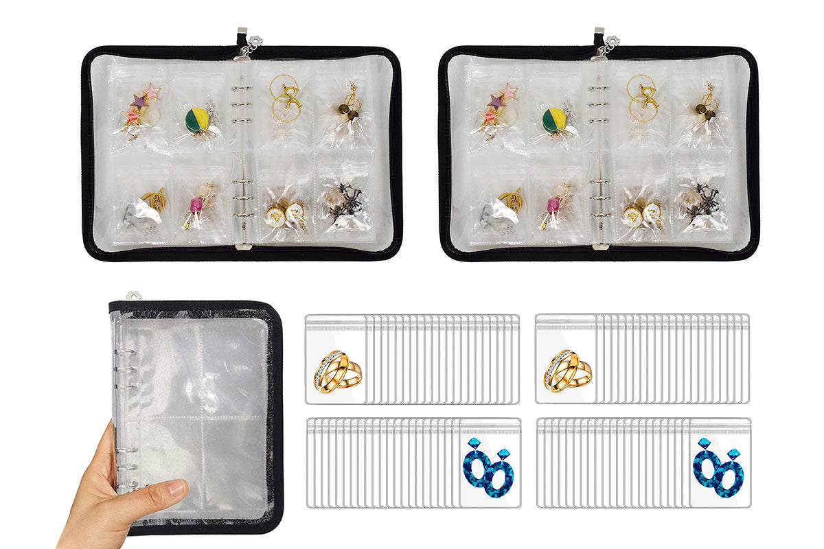 2Pcs Transparent Travel Jewelry Organizer Storage Book Set for Earring Necklace Ring