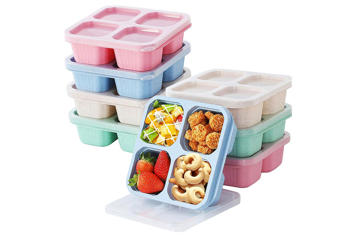 8Pcs Bento Lunch Box Set 4 Compartment Wheat Straw Meal Prep Storage Containers