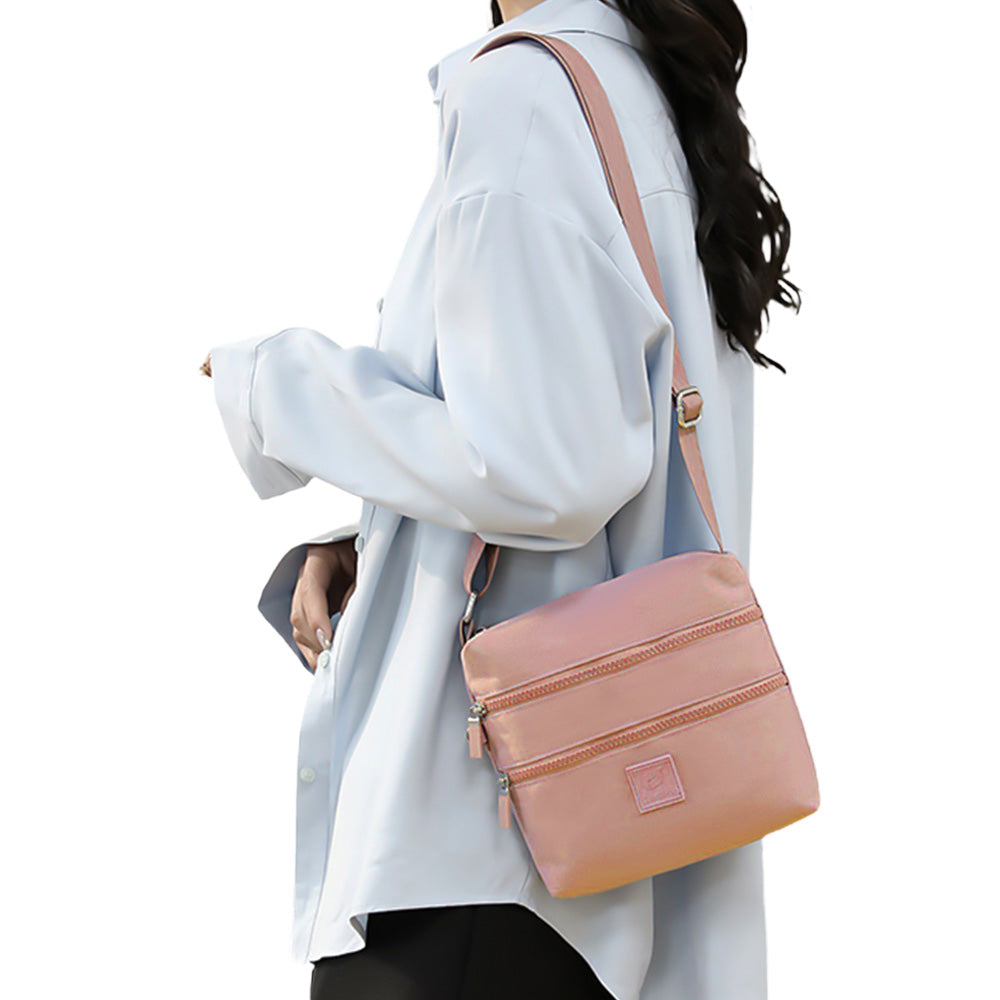 Multipockets Zipper Crossbody Purses Casual Nylon Shoulder Bag for Women Daily Handbag Pink