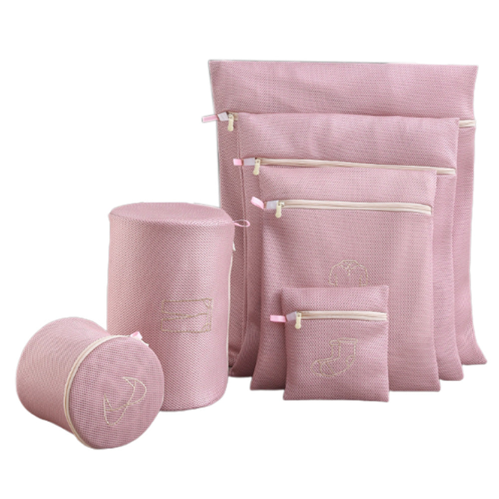 6Pcs Set Mesh Washing Bags Laundry Bags Clothes Wash Bags Pink
