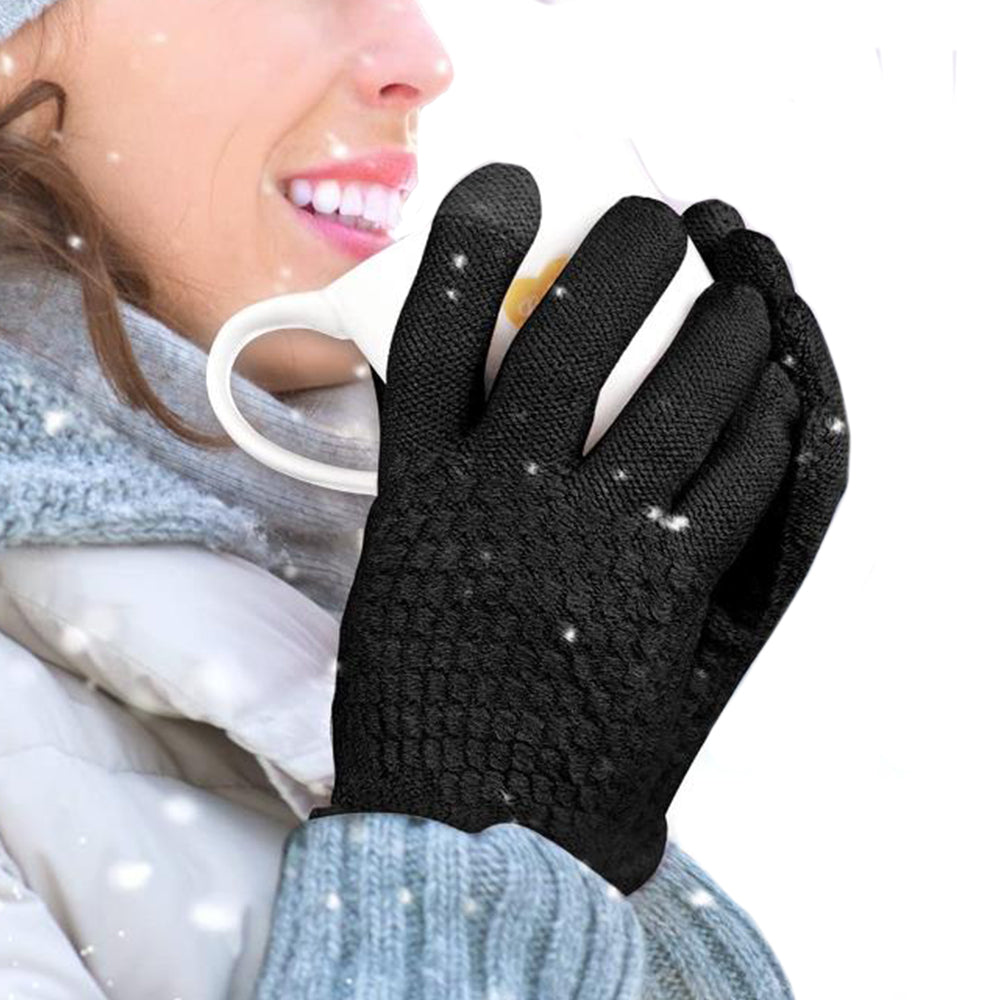 Pair of Winter Thermal Warm Gloves Touchscreen Sports Knit Gloves Black