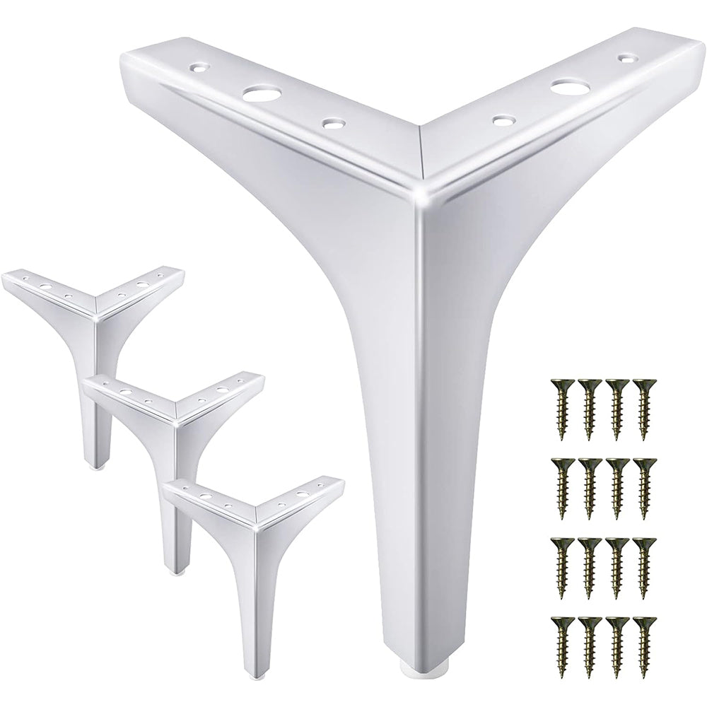 Set of 4Pcs Furniture Legs Metal Feet Triangle Feet Replacement Cabinet Dresser Legs Silver