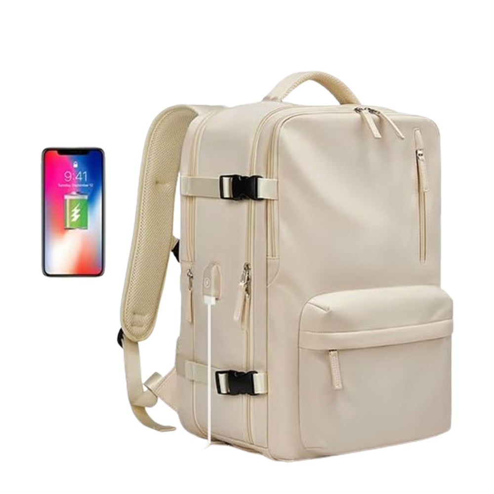Expandable Travel Backpack Large Water-Resistant Carry on Backpack with Shoe Compartment Beige