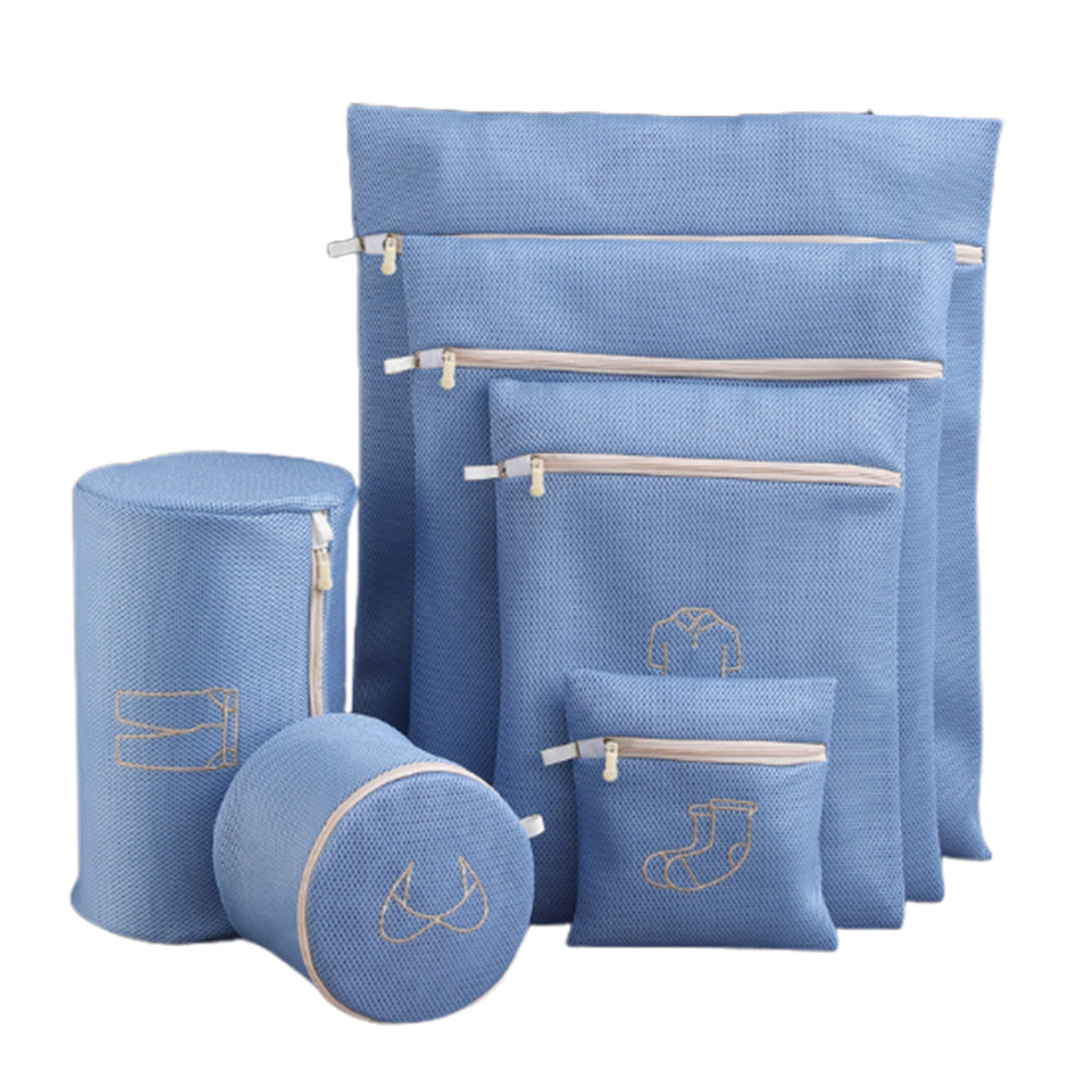 6Pcs Set Mesh Washing Bags Laundry Bags Clothes Wash Bags Blue