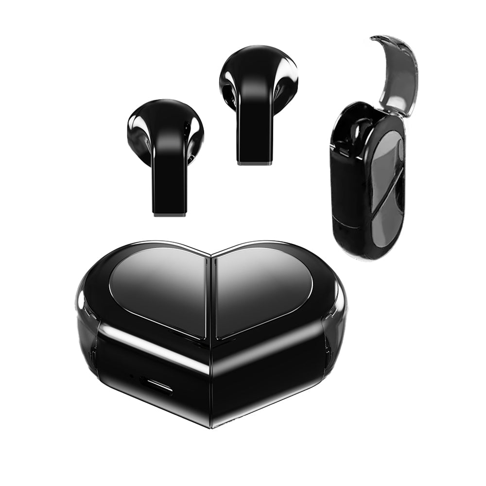 Wireless Bluetooth Earphones with Heart-Shaped Case Black