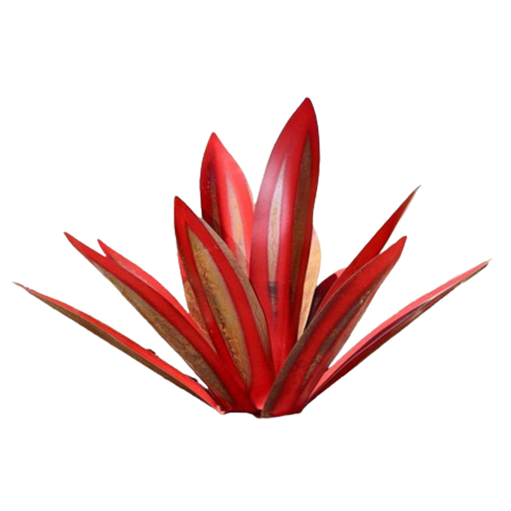 Metal Art Agave Decorative Sculpture 9-Leaf Artificial Plant Decorations Garden Ornament Red