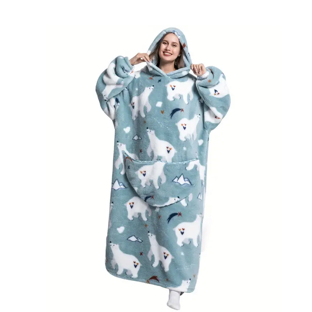 Wearable Blanket Hoodie Oversized Warm Cozy Hooded Blanket Sweatshirt with Pocket for Adults Style 1