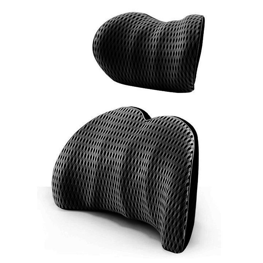 2Pcs Set Lumbar Neck Support Pillow Memory Foam Cushion for Car Office Chair Seat Black