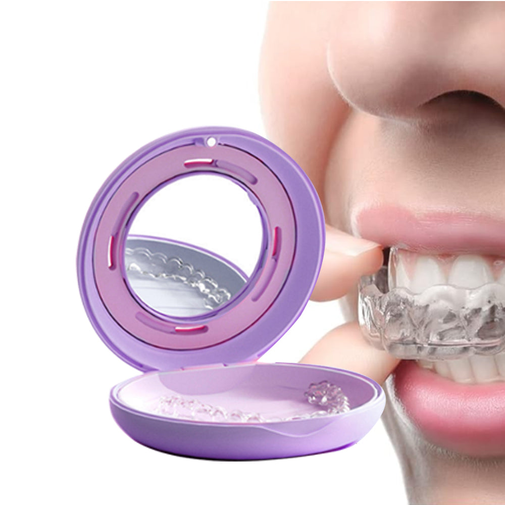 Mouth Guard Case with Mirror Retainer Case Night Guard Storage Box Purple
