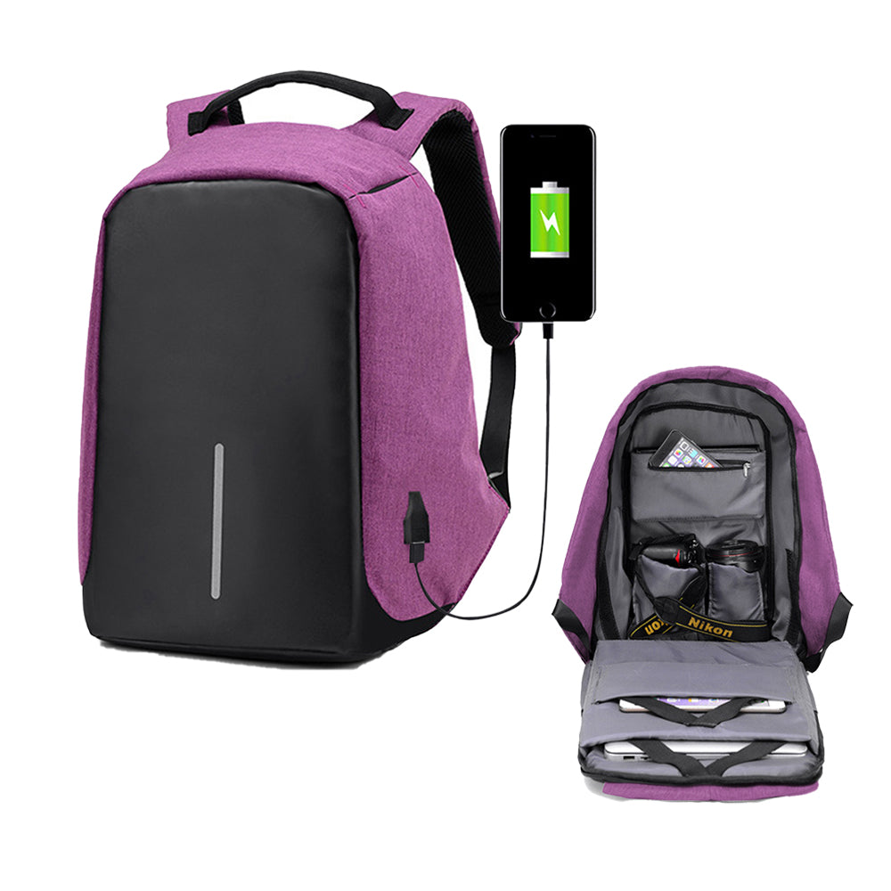 Anti-Theft Backpack School Travel Laptop Bag with USB Charging Port Purple