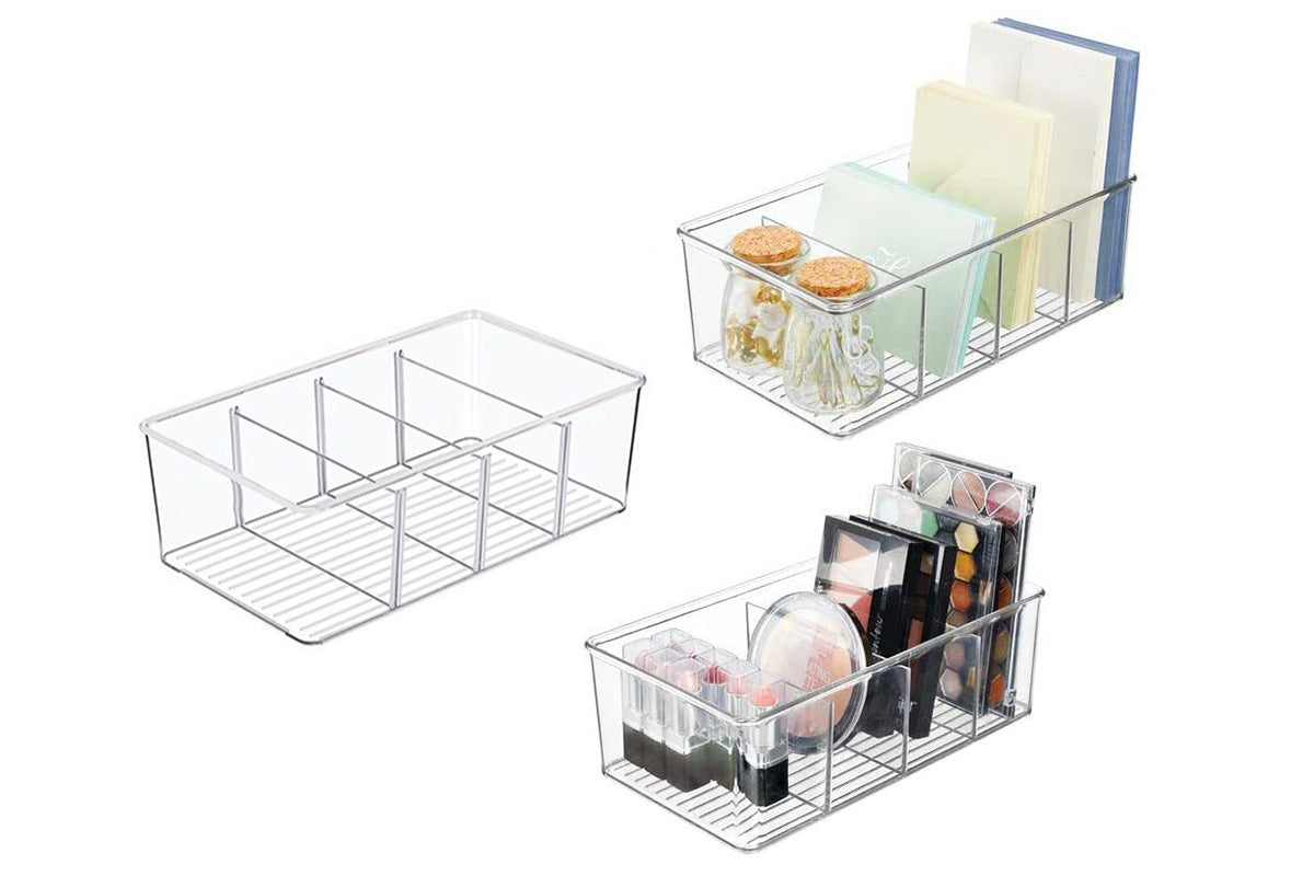 3Pcs Food Storage Organizer Bins Divided 4Parts Kitchen Pantry Fridge Organizers