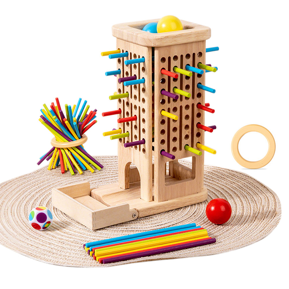 Wooden Tower 3-in-1 Stick Pulling and Balance Board Game for Little Ones and Family