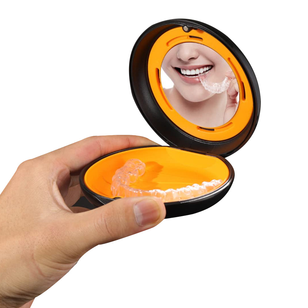 Mouth Guard Case with Mirror Retainer Case Night Guard Storage Box Black