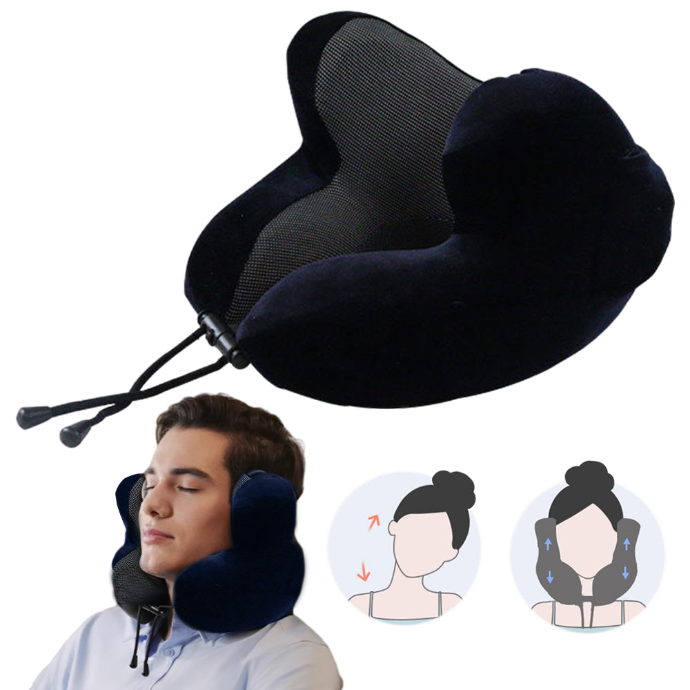 Travel Neck Pillow Airplane Neck Support Pillow with Noise Reducing Earmuffs Deep Blue